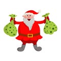 Isolated flat Santa Claus on a white background with gifts, happy christmas character