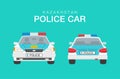 Isolated flat vector illustration of Kazakhstan police sedan car. Royalty Free Stock Photo