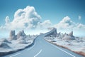 Isolated floating road among clouds in 3D transportation illustration Royalty Free Stock Photo