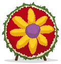 Round Silleta with wooden legs decorated with giant flower design, Vector illustration