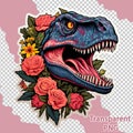 Isolated Floral Dinosaur Illustration - Aesthetic colorful Animals Vector with Transparent Background Royalty Free Stock Photo