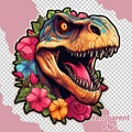 Isolated Floral Dinosaur Illustration - Aesthetic colorful Animals Vector with Transparent Background Royalty Free Stock Photo