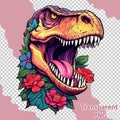 Isolated Floral Dinosaur Illustration - Aesthetic colorful Animals Vector with Transparent Background Royalty Free Stock Photo