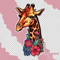 Isolated Floral Giraffe Illustration - Aesthetic colorful Animals Vector with Transparent Background