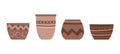 Isolated flower pot on white background. Vector set of ceramic pot in flat trendy style with ornament. Clay terracotta vase for