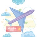 Isolated flying airplane Pastry colored travel poster Vector