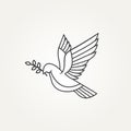 Isolated flying dove or pigeon holding olive branch line art simple icon template vector illustration design. minimalist pacifism Royalty Free Stock Photo