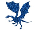 Isolated flying dragon composed of blue glitter background Royalty Free Stock Photo
