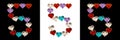 Isolated Font number 5 made of colorful glass hearts on white and black backgrounds and with sparkles