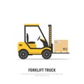 Isolated forklift truck with boxes on pallet on white background. Shipping. Distribution warehouse. Icon forklift.