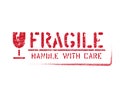 Isolated fragile, handle with care grunge box sign for logistics