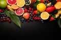 Isolated frame composed of a delectable assortment of fruits and berries