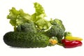 Isolated fresh broccoli and tomatos, pepper and salad Royalty Free Stock Photo