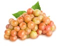 Isolated fresh Grapes. Bunch of ripe grape fruit with leaves isolated on white background, with clipping path. Royalty Free Stock Photo