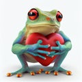 Isolated frog with heart. AI generative