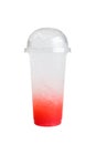 Isolated Front View of Iced Strawberry Soda Drink in plastic cup with plastic cap. Studio shot Royalty Free Stock Photo