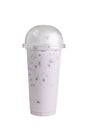 Isolated Front View of Iced Taro Milk Tea in plastic cup with plastic cap. Studio shot Royalty Free Stock Photo