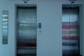 A isolated front view shoot of two elevators with metal doors