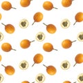 Isolated fruit pattern of granadilla or grenadia passion fruit on white background, from top view