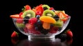isolated fruit salad fresh fruit on transparent bowl