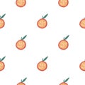 Isolated fruit seamless pattern with simple orange half apple shapes. White background. Simple design Royalty Free Stock Photo