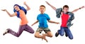 Isolated full length group portrait of running and jumping children Royalty Free Stock Photo