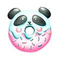 Isolated funny cartoon watercolor blue pink donut panda