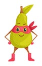 Isolated funny fruit pear superhero in cape and mask