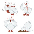 Isolated funny goose in cartoon style. Vector illustration without background. Stickers with the image of a gooses