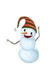 Isolated Funny Smiling Snowman with Hat and Carrot Nose