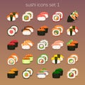 Funny sushi icon set_1