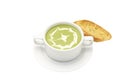 Isolated and clipping path of Garlic bread with broccoli soup in bowl. Royalty Free Stock Photo