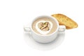 Isolated and clipping path of Garlic bread with mushroom soup in bowl. Royalty Free Stock Photo