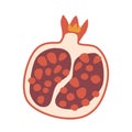 Isolated Garnet Tropical Fruit Half. Sweet And Juicy Pomegranate Is A Deep Red Gem Of Nature, Vector Illustration