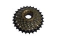 Bike speed cassette on white background,isolated gear cassette for mountain bike, bicycle spare parts
