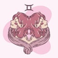 Isolated gemini zodiac sign sketch twins Vector