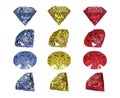 Isolated gemstones, diamonds, sapphires and rubies on transparent background, png