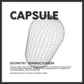Isolated geometrical low poly capsule render. Vector monochrome illustration on light background. Original minimal linear 3D model