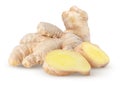 Isolated ginger. Raw ginger root with two slices isolated on white background, with clipping path. Royalty Free Stock Photo