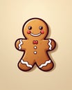 Isolated gingerbread cookie in cartoon style on beige background, evoking holiday cheer and happy Christmas atmosphere,