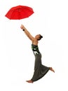 Isolated girl holding red umbrella Royalty Free Stock Photo