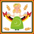 Isolated girl with traditional clothes and pair of beers Germany concept Vector