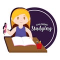 Isolated girl write childrens studying