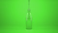 Isolated glass bottle fills with water, green background