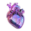 Anatomical heart, heart-shaped clock movement made of glass heart on white background, , insulated. glass morphism Royalty Free Stock Photo