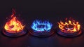 An isolated glowing cooktop with glowing hotplates, burning gas stove and electric coils, realistic 3D modern set with Royalty Free Stock Photo