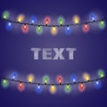 Isolated glowing light bulb garland on gradient background.