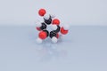 Isolated glucose molecule made by molecular model with reflection on blue background.