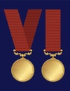 Isolated Vector Gold Medals with Ribbon Design