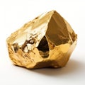 Isolated gold nugget on white background close up of valuable metal precious shiny mineral photo